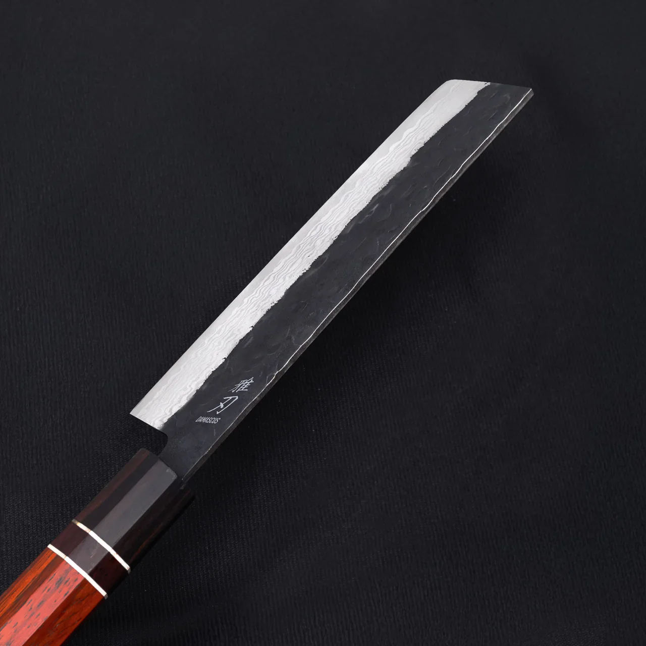 Nakiri Aogami Damascus Red Ebony Wood Handle + Whetstone - Image 6