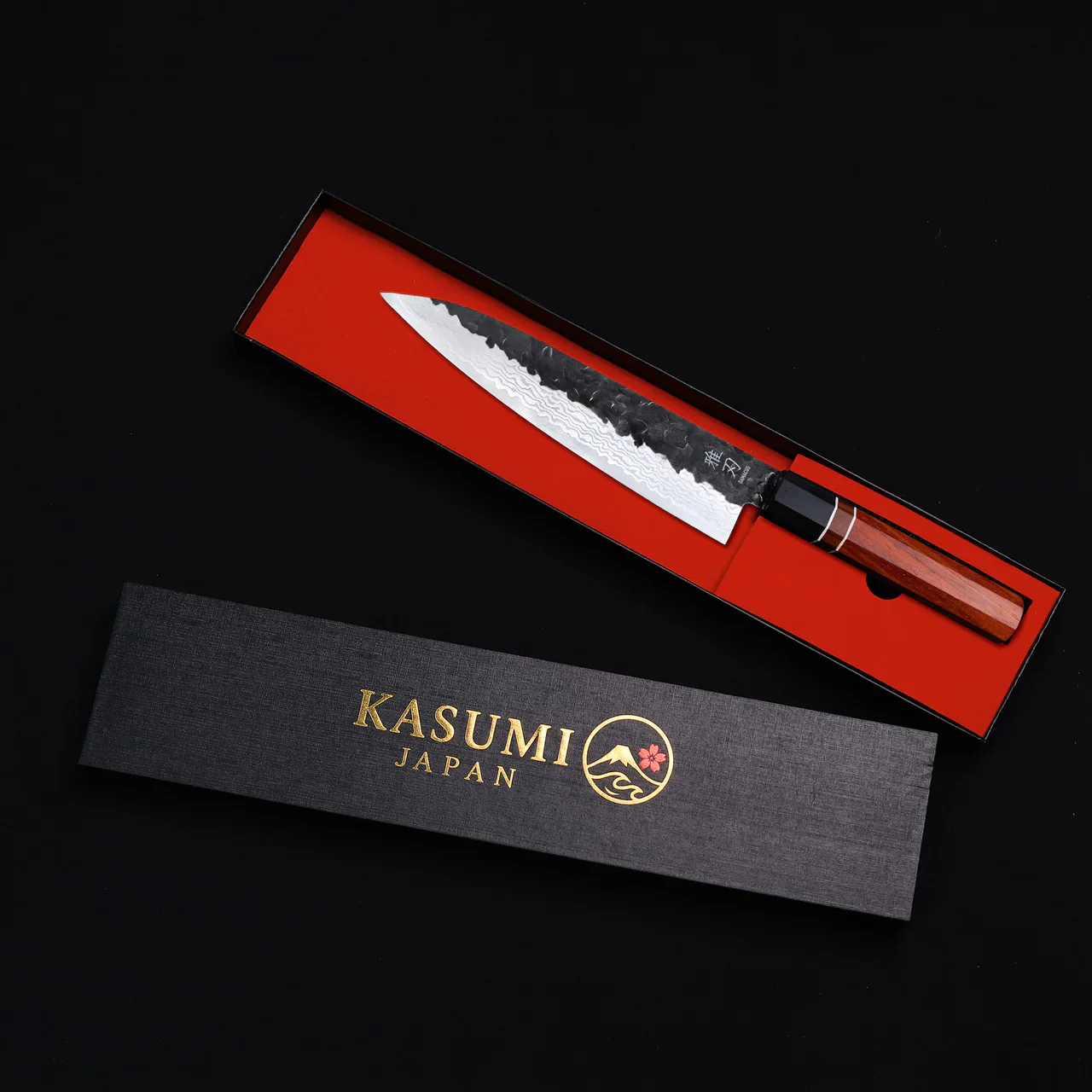 Gyuto Aogami Damascus Red Ebony Wood Handle + Whetstone - Image 9