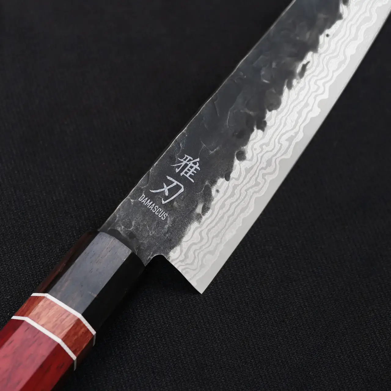 Nakiri Aogami Damascus Red Ebony Wood Handle + Whetstone - Image 3