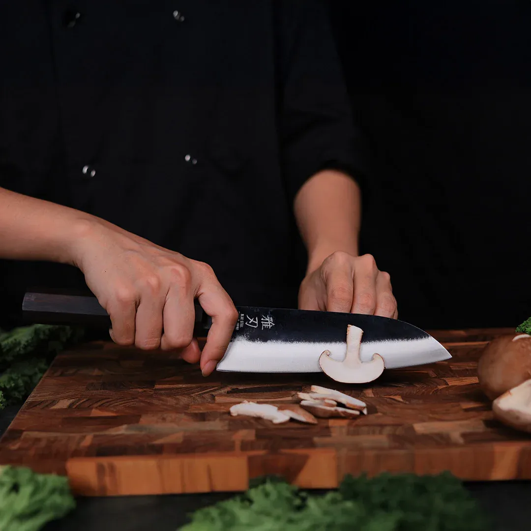Santoku Blue Steel Ebony Wood Handle + Whetstone - Image 6